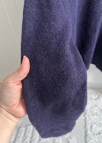 Mor V Yaka Örgü Kadın Yün Kazak - Görsel 2