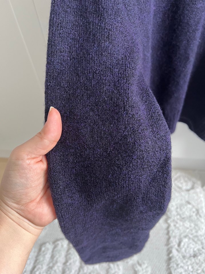 Mor V Yaka Örgü Kadın Yün Kazak - Görsel 2