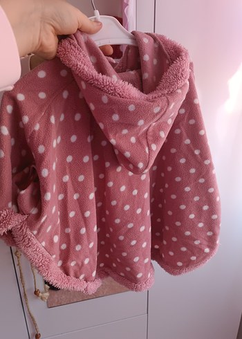 Pembe Puantiyeli Kız Çocuk Düğmeli Panço - Görsel 4