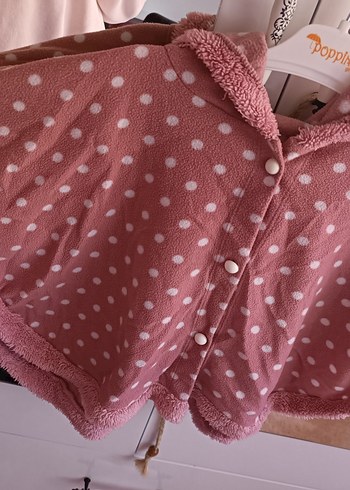 Pembe Puantiyeli Kız Çocuk Düğmeli Panço - Görsel 2