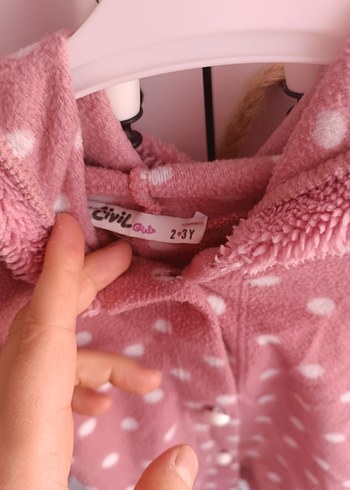 Pembe Puantiyeli Kız Çocuk Düğmeli Panço - Görsel 5