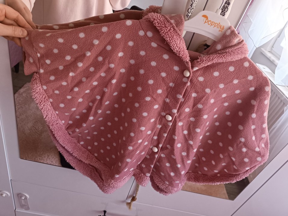 Pembe Puantiyeli Kız Çocuk Düğmeli Panço - Görsel 2