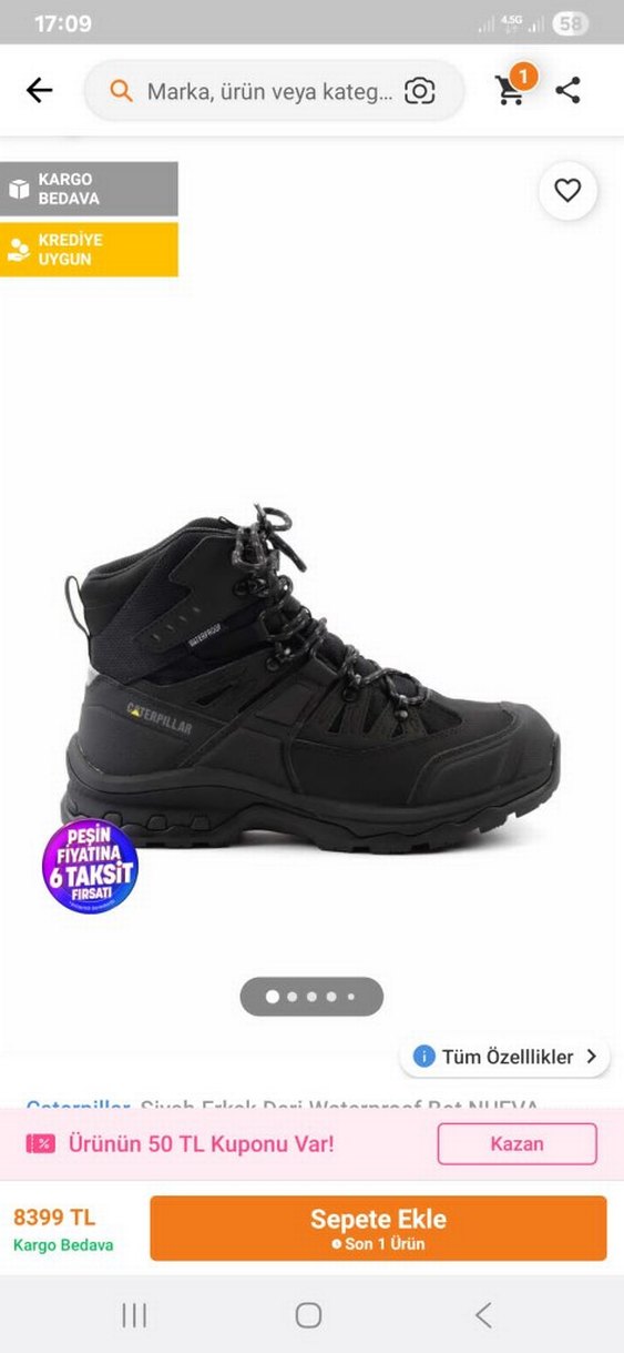 CAT Siyah Bağcıklı Erkek Outdoor Bot - Görsel 4