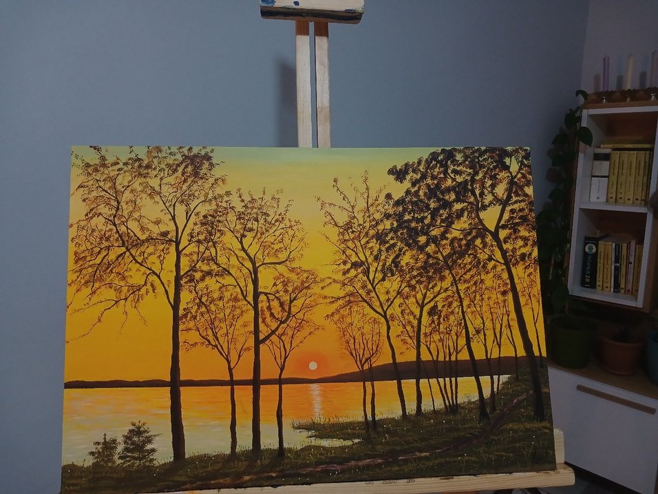 Sarı Günbatımı Manzaralı Tablo - Görsel 2