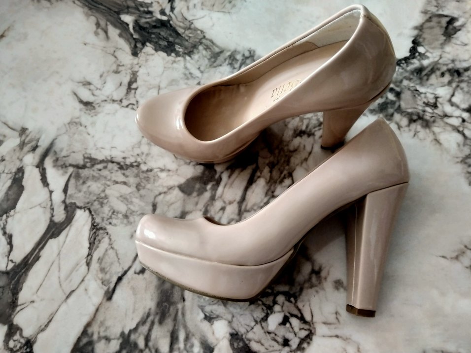 Bej Platform kalın  Topuklu ayakkabı - Görsel 4