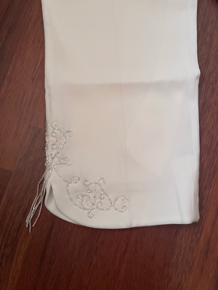 Dantel İşlemeli Beyaz Midi Kadın Kumaş Pantolon - Görsel 3