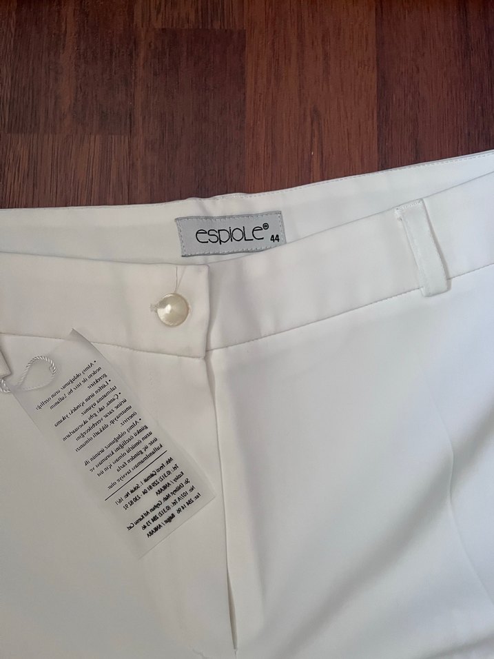 Dantel İşlemeli Beyaz Midi Kadın Kumaş Pantolon - Görsel 2