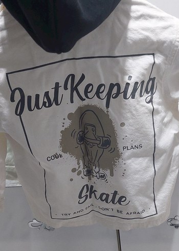 Beyaz Baskılı Erkek Çocuk Oversize Ceket - Görsel 3