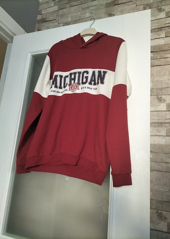 Bordo Kapüşonlu Michigan Baskılı Sweatshirt - Görsel 7