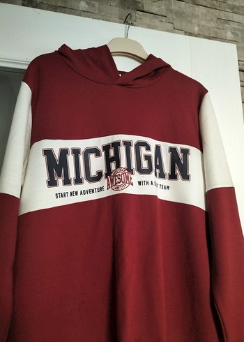 Bordo Kapüşonlu Michigan Baskılı Sweatshirt - Görsel 2