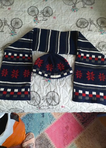 Nakışlı Çok Renkli Erkek Bere ve Atkı Seti - Görsel 3