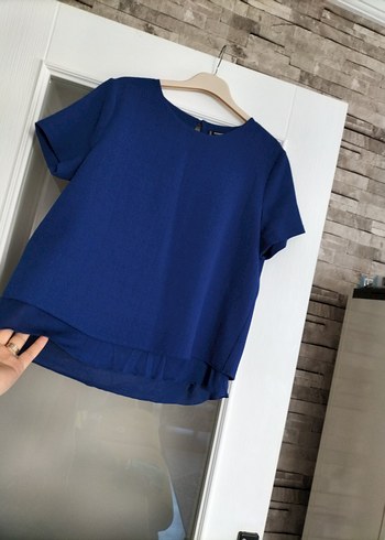 Kadın Saks Mavisi Kısa Kollu Bluz - Görsel 2