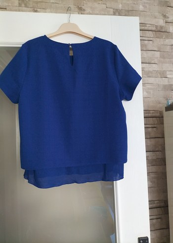 Kadın Saks Mavisi Kısa Kollu Bluz - Görsel 5