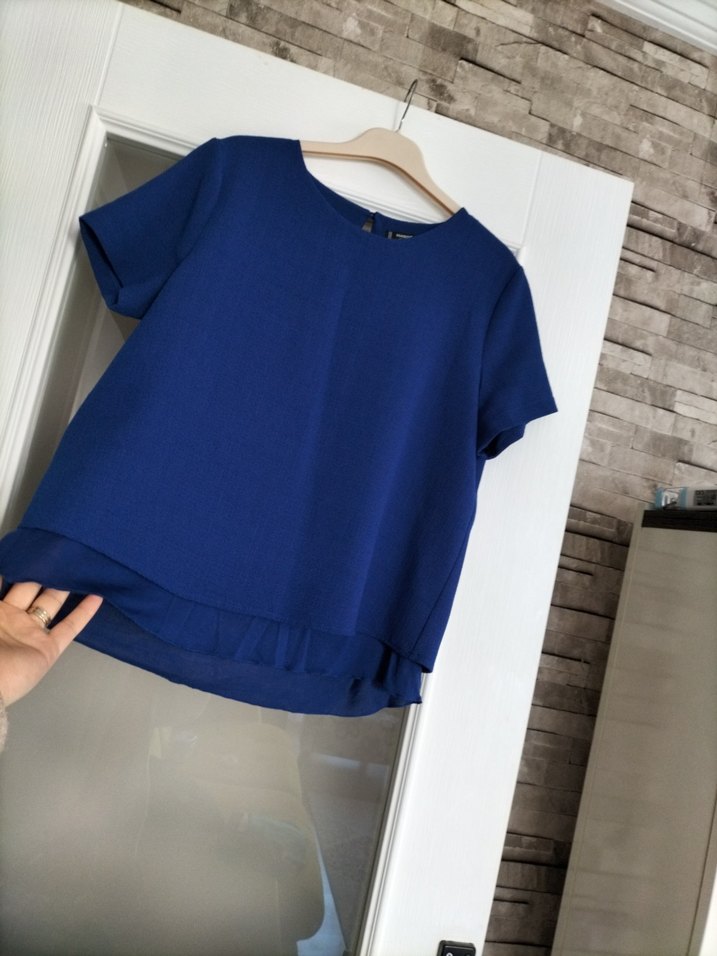 Kadın Saks Mavisi Kısa Kollu Bluz - Görsel 2