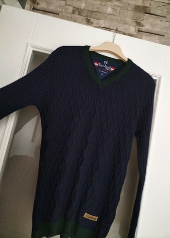 Erkek Lacivert V-Yaka Örgü Kazak - Görsel 8