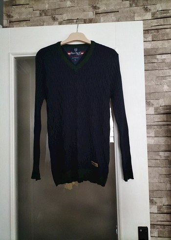 Erkek Lacivert V-Yaka Örgü Kazak - Görsel 9