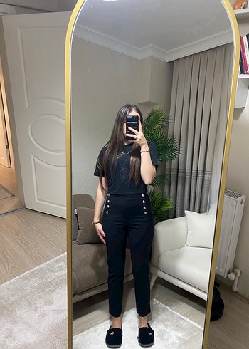 Mango Siyah Düz Kesim Kadın Cigarette Pantolon / 34 Beden
