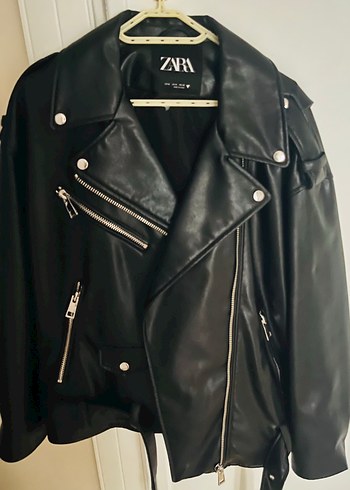 Zara Zara Siyah Deri Biker Ceket