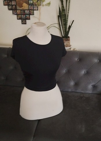 s Beden siyah Renk Siyah Kısa Kollu Crop Top