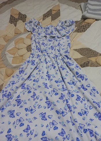 LC Waikiki Mavi Kelebek Desenli Bohem Kız Elbisesi