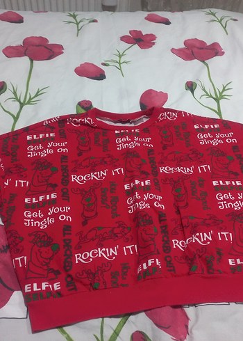 Kız Çocuk Kırmızı Baskılı Sweatshirt - Görsel 2