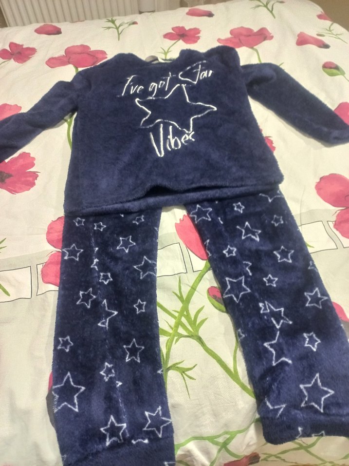 Kadın Mavi Yıldız Desenli Rahat Pijama Takımı - Görsel 2