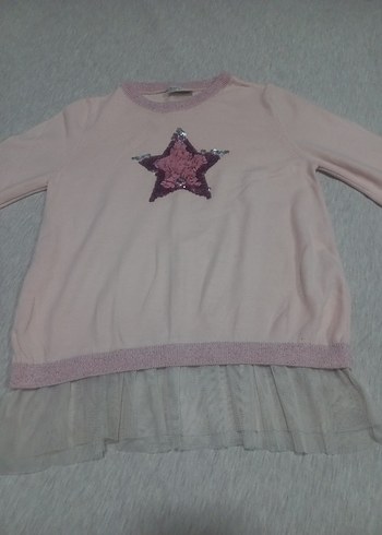 Pembe Uzun Kollu Kız Triko Sweatshirt - Görsel 3