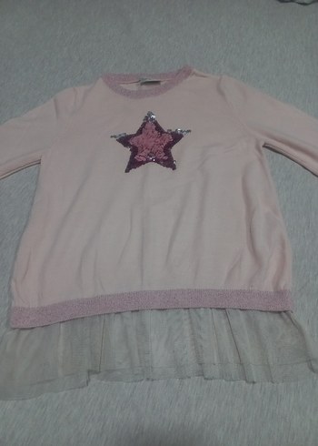 Pembe Uzun Kollu Kız Triko Sweatshirt - Görsel 2