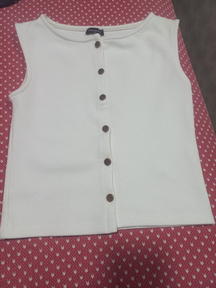 kadın bluz  Düğme detayli  Beyaz Kolsuz Yelek - Görsel 2