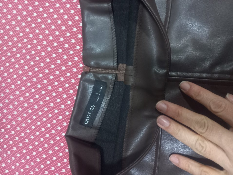 Kadın Kahverengi Deri etek mini - Görsel 3