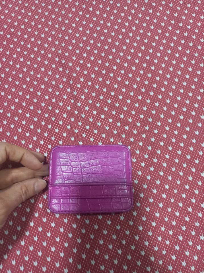 Düğmeli Pembe Yılan Derisi Kadın Cüzdanı kartlik - Görsel 2