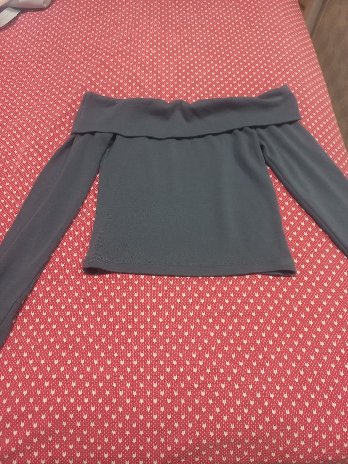 Kadın Gri Uzun Kollu Crop Top - Görsel 2