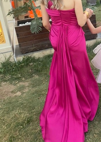 s Beden Pembe Drapeli Uzun Abiye Elbise
