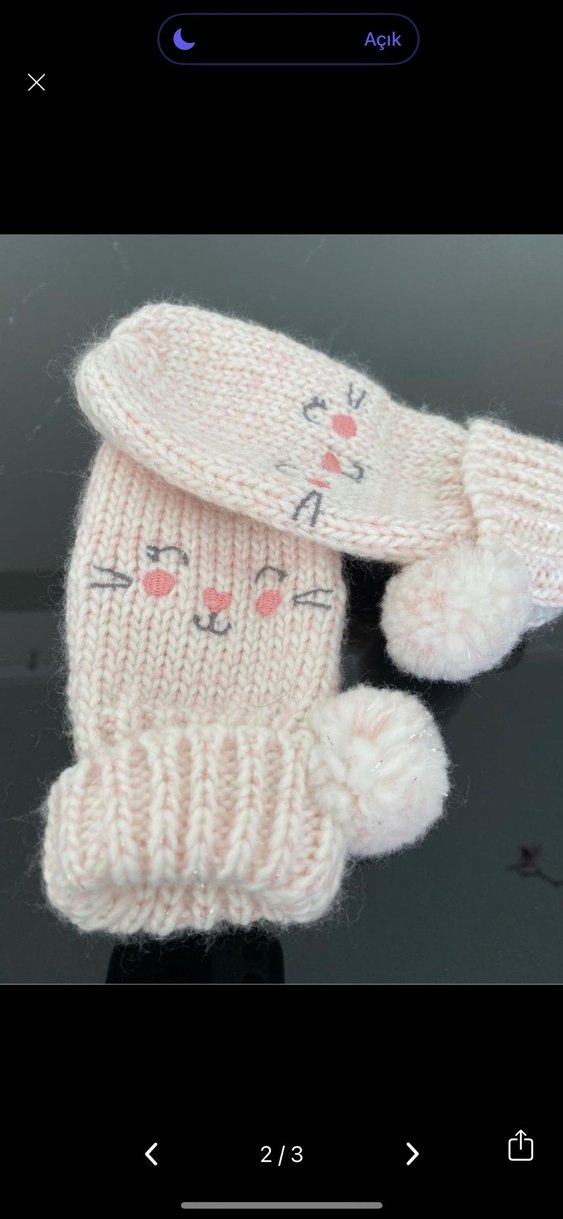 Nakışlı Beyaz Örgü Kız Çocuk Eldiveni - Görsel 2