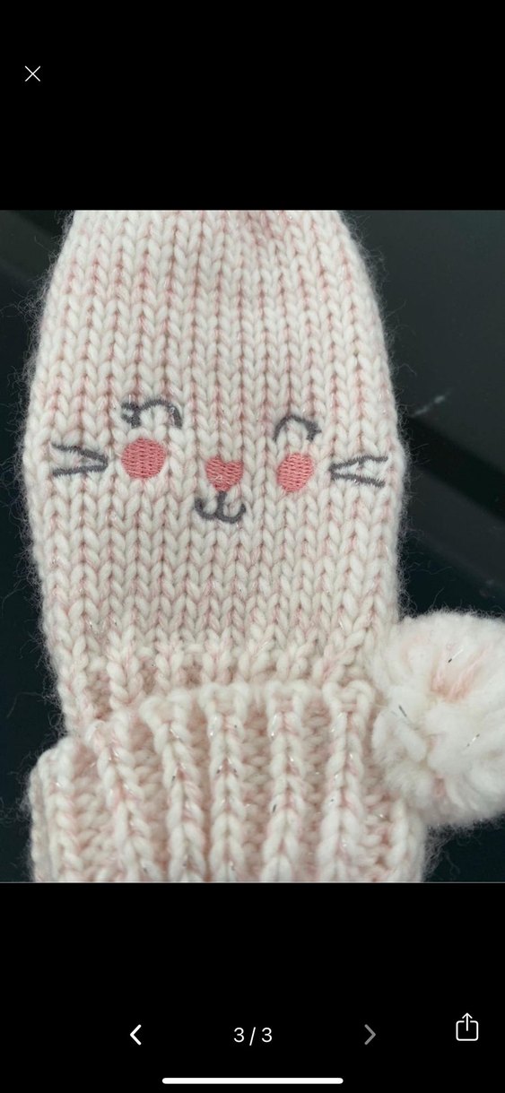 Nakışlı Beyaz Örgü Kız Çocuk Eldiveni - Görsel 3