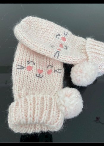 Nakışlı Beyaz Örgü Kız Eldiveni - Görsel 2