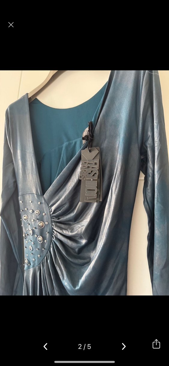 Uzun Kollu Koyu Mavi Drapeli Gotik Elbise - Görsel 2