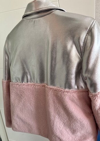 Gri-Pembe Peluş Detaylı Kadın Ceket - Görsel 4