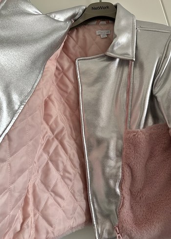 Gri-Pembe Peluş Detaylı Kadın Ceket - Görsel 6