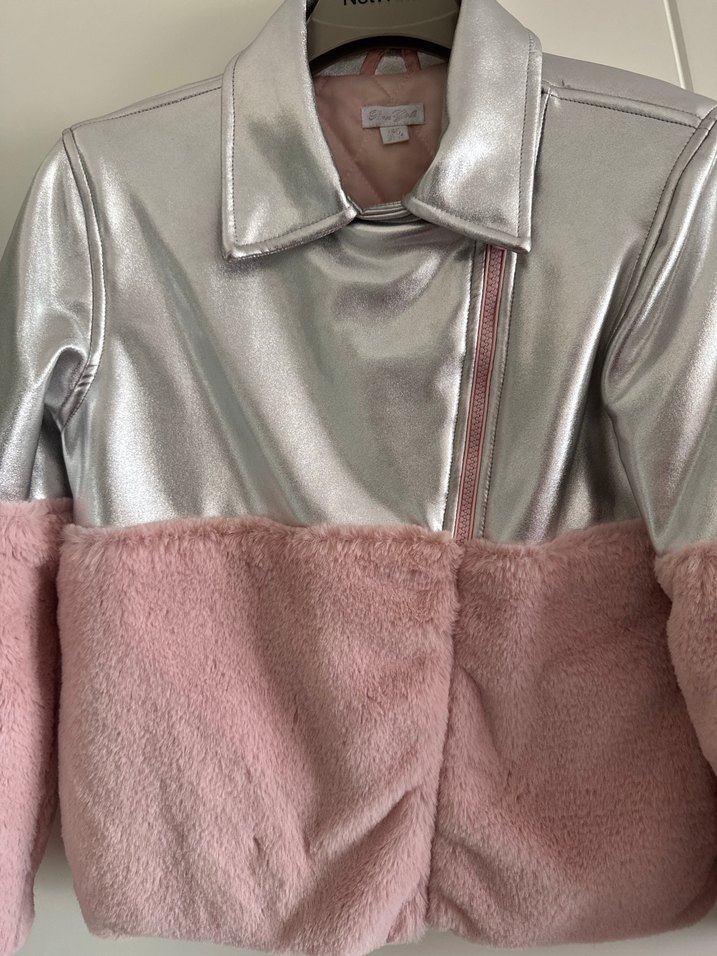 Gri-Pembe Peluş Detaylı Kadın Ceket - Görsel 2