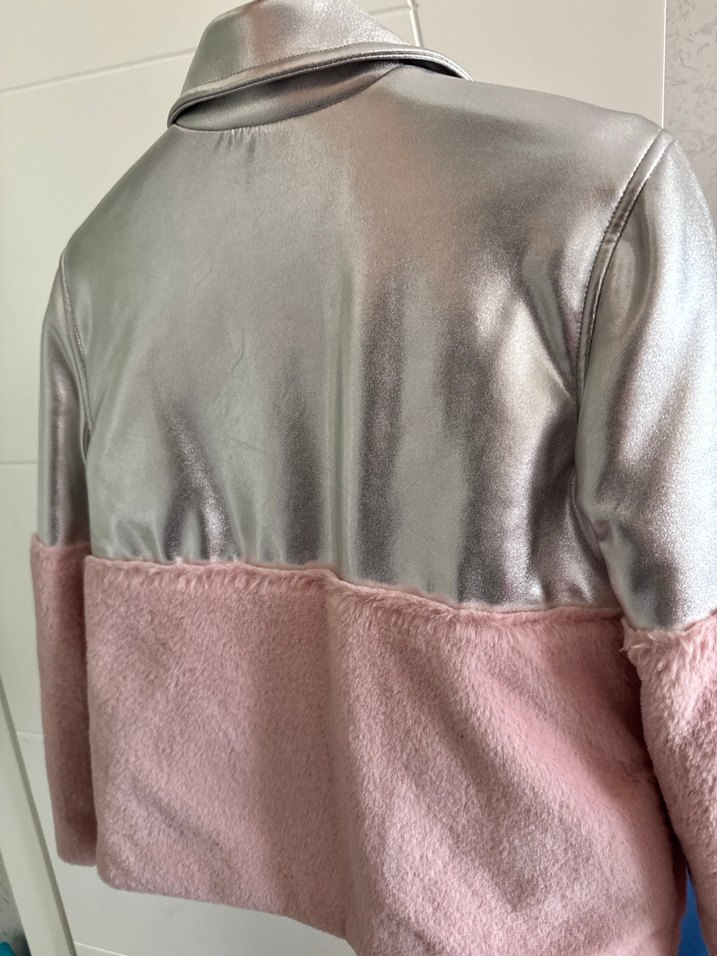 Gri-Pembe Peluş Detaylı Kadın Ceket - Görsel 4