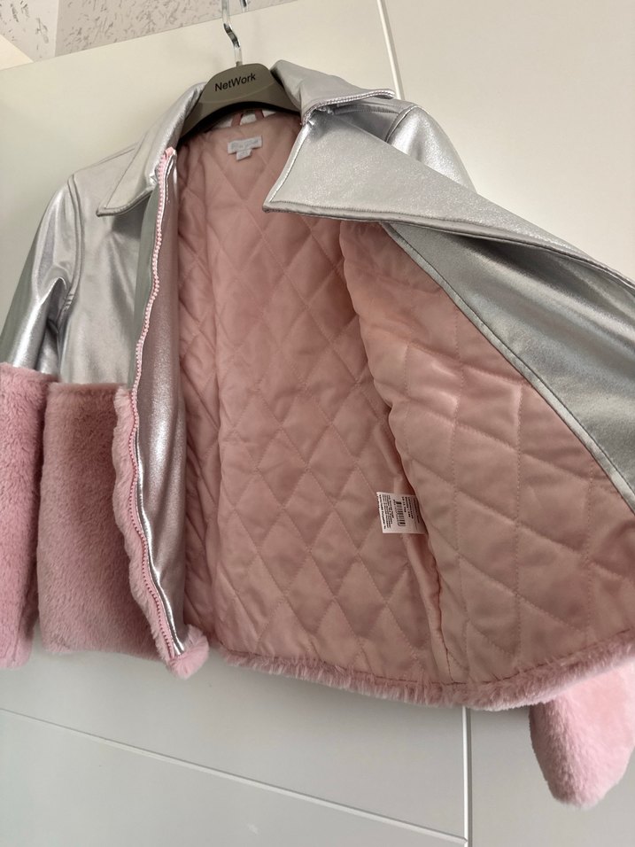 Gri-Pembe Peluş Detaylı Kadın Ceket - Görsel 5