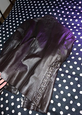 koyu kahverengi Kadın Deri Ceket,, Uzun Kollu - Görsel 2