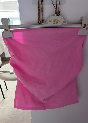 bershka pembe straplez üst m beden