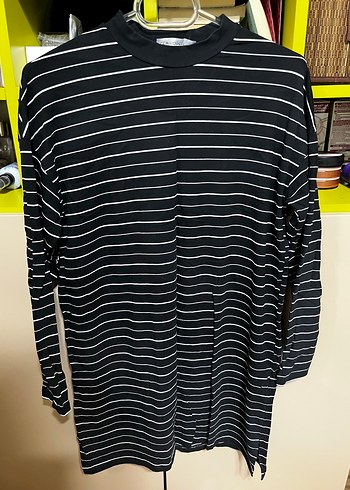 Uzun Kollu Siyah Çizgili Modest Tunik - Görsel 2