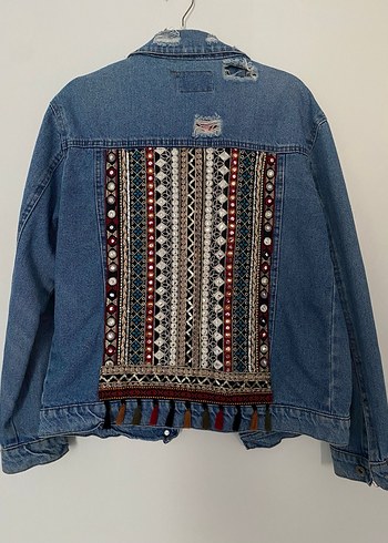 Düğmeli Mavi Kadın Kot Ceket - Görsel 2