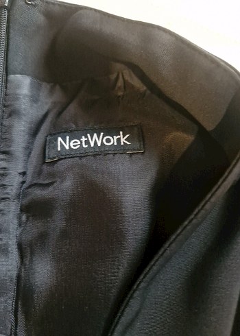 Network, S beden,Siyah, V Yaka, Kemerli Ofis Elbisesi - Görsel 5