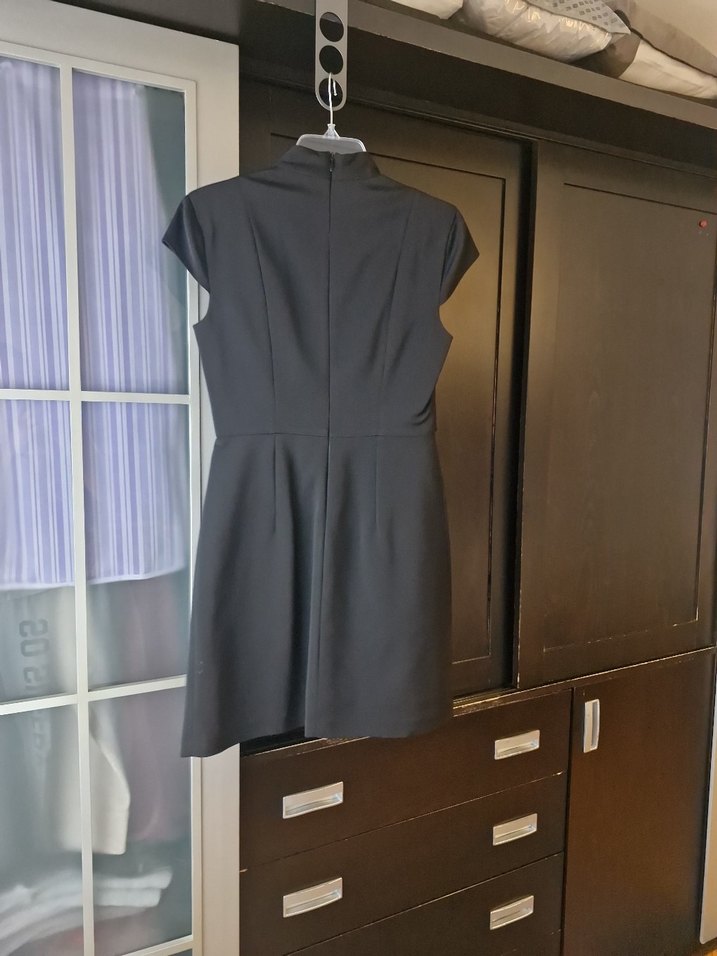 Network, S beden,Siyah, V Yaka, Kemerli Ofis Elbisesi - Görsel 3