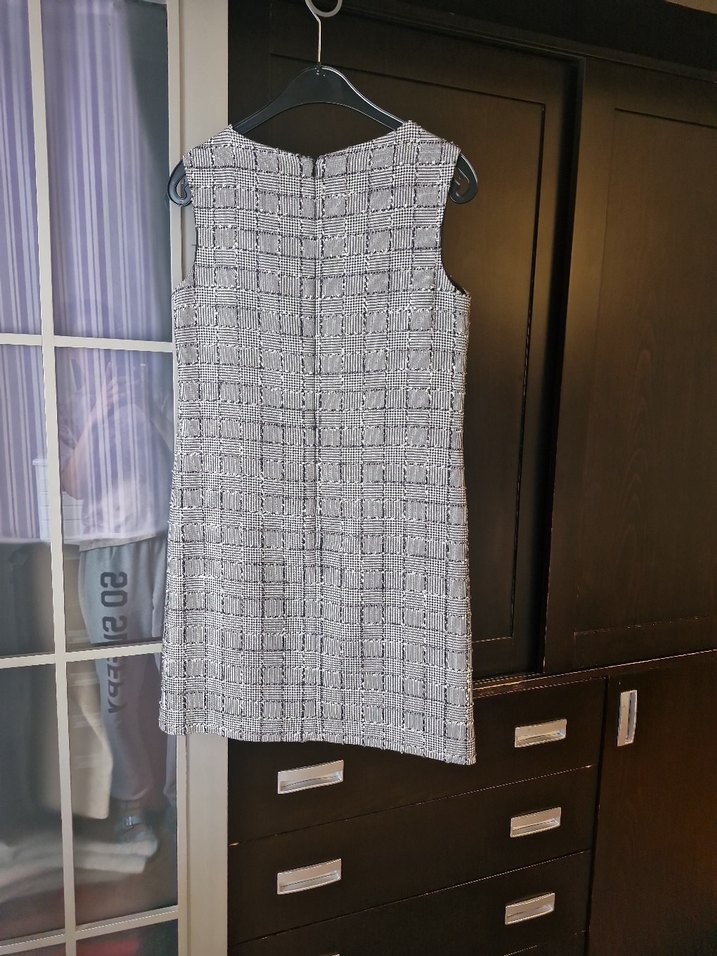 Network, siyah,beyaz Kareli,Kolsuz Midi Elbise - Görsel 2