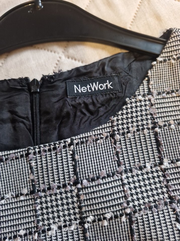 Network, siyah,beyaz Kareli,Kolsuz Midi Elbise - Görsel 4